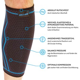 AGILE NOW® Calf Bandage Set of 2 Stabilises & Relieves Calves with Every Movement - Compression Socks for Men & Women - Non-Slip & Breathable Compression Bandages (XL, Blue)