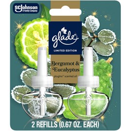 Glade PlugIns Refills Air Freshener, Bergamot & Eucalyptus, Scented and Essential Oils for Home and Bathroom, 0.67 Fl Oz, 2 Count