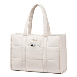 LOVEVOOK Laptop Bag for Women, Puffer Tote Bag for Work 17 Inch Large Computer Briefcase for Teacher Nurse, Quilted Lightweight Casual Shoulder Bags For Travel, Daily