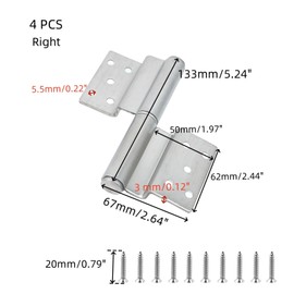 T Tulead Flag Lift Off Hinge Stainless Steels Removable Door Hinges Heavy Duty Flag Pole Hinge for Trailers, Screen Doors, Cabinet Doors, 4 Pcs, Silver (Right)