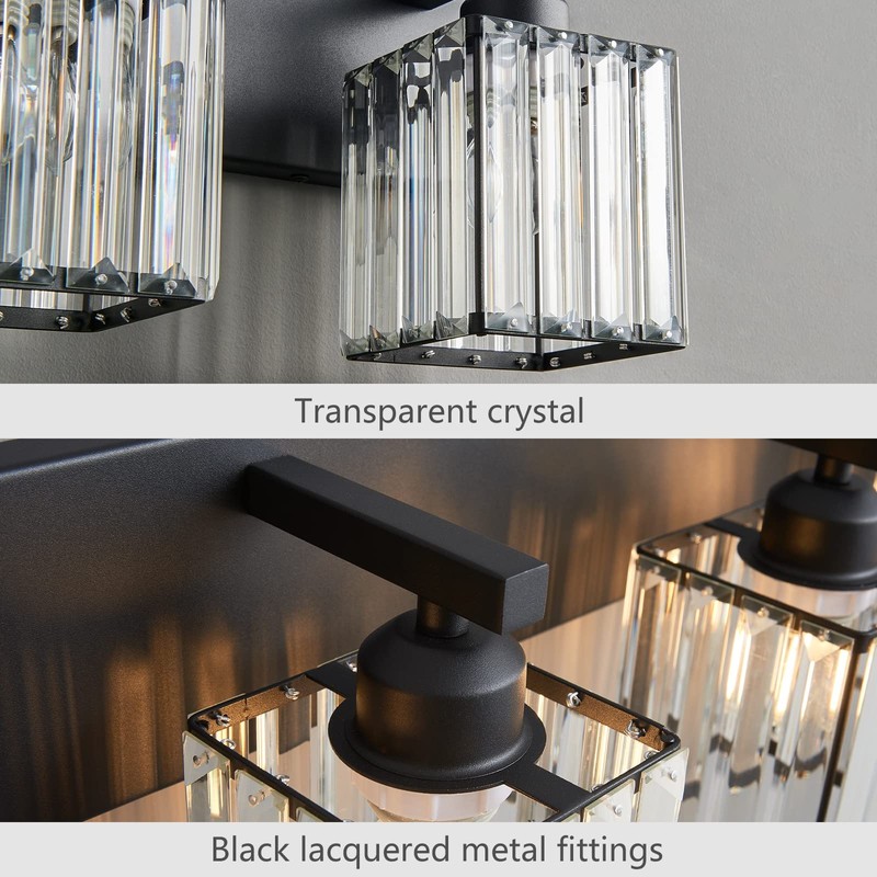 FDPBY Modern Bathroom Vanity Light 3-Lights Modern Black Crystal Wall