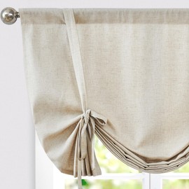 Jinchan Linen Valance for Windows - Adjustable Tie Up Valance for Living Room & Bathroom - Small Window - Farmhouse Rustic Style - Light Filtering - Tie-up Shade - 45 Inch Rod Pocket - Natural