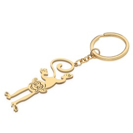 OUSIO Stainless Steel 18K Gold Plated Cute Peach Monkey Keychain Forest Animals Trendy Wallet Car Backpack Key Ring For Women (18K Gold)