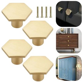 XNJIHWA 2Pcs Solid Brass Hexagon Knobs Hexagonal Gold Drawer Knobs Hexagon Brass Door Handles with Screw for Cupboard Desk Drawer Dresser Drawer,Gold(30 x 21mm)