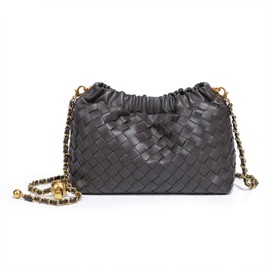 FEOFFS Woven Leather Dumpling Bag Dinner Handbag For Women Purse Hobo Bag Crossbody Shoulder Clutch Evening Wedding Box Bags (A-Steel gray)