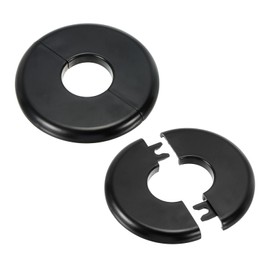 PATIKIL Wall Split Flange 1.10"/28mm, 2Pcs ABS Round Self-Adhesive Escutcheon Plate Cover Buckle for Water Pipe Faucet Decoration, Black