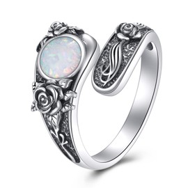 JERWLI Rose Spoon Rings 925 Sterling Silver Opal Thumb Rings Jewelry Gifts for Women, Sterling Silver, No Gemstone