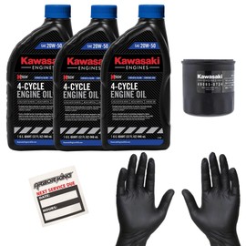 Arbor King 20W50 Oil Change Kit for Kawasaki FH721V FH680V FH641V FH601V (3) 99969-6298 (1) 49065-0724 (1) Service Reminder Decal (1) Set of Gloves