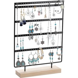 SUNNYCLUE Large Earring Holder 14.65 cm Black Earring Holder Organiser Earring Stand 110 Tiers {3} Holes Solid Wood Base Earrings Stand Jewellery Stand Earring Tree For Seller Retail