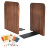 2 Pcs Wood Bookends,Walnut Wooden Bookend with Metal Base,10 Bookmarks,Decorative