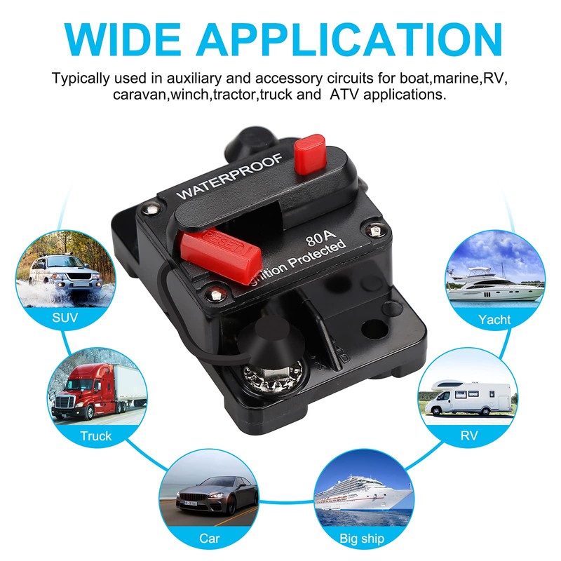 Generic 80 Amp Waterproof Circuit Breaker,Fuse Holder,Audio Circuit Breaker,with Manual