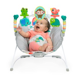 Bright Starts Playful Paradise Comfy Baby Bouncer Seat with Soothing Vibration and Toys, Unisex, 0-6 Months