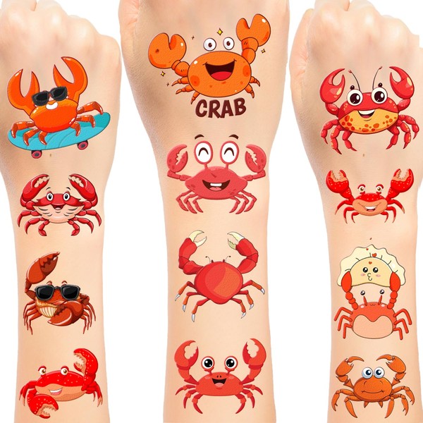 Crab Temporary Tattoos 24 Sheets (144 PCS) Crab Party Favors