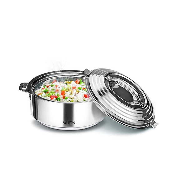Milton Galaxia 1500 Insulated Stainless Steel Casserole, 2090 ml | 50 oz| 1.58 qt. Thermal Serving Bowl, Keeps Food Hot & Cold for Long Hours, Elegant Hot Pot Food Warmer Cooler, Silver