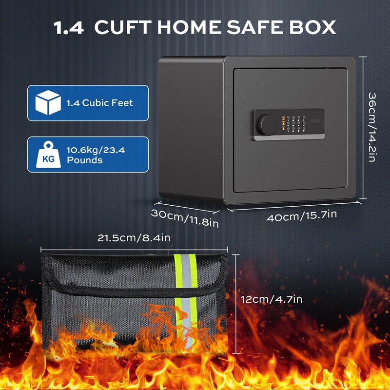 1.4 Cuft Home Safe for Money, 4 Locking Bolts Steel