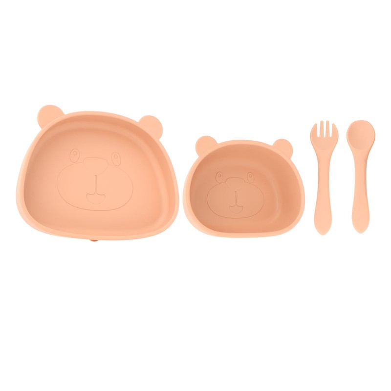 4pcs Children Plate Utensils Set Silicone Suction Bowls Set Toddler