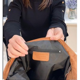 LeahWard Women's Large Soft Genuine Suede Leather Shoulder Bag Italian Real Leather Handbag (Brown)