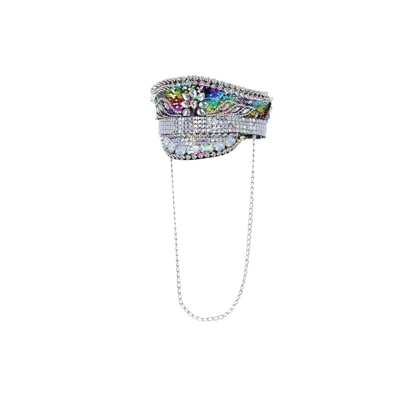 Smiffys Fever Deluxe Sequin Rainbow Captain's Hat with Chain