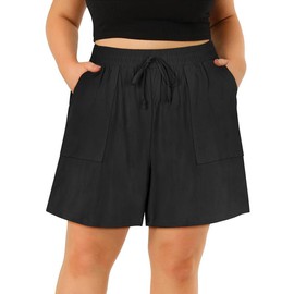 TIYOMI Women Plus Size Shorts Casual Elastic Waist Pants Summer Comfy Solid Color Drawstring Pocketed Shorts,1X-5X