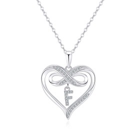 Collar con inicial de corazón infinito para mujer, plata de ley 925, collar con inicial infinito, regalo para mujeres, collares de corazón delicado para adolescentes y niñas, Plata esterlina, circonita,