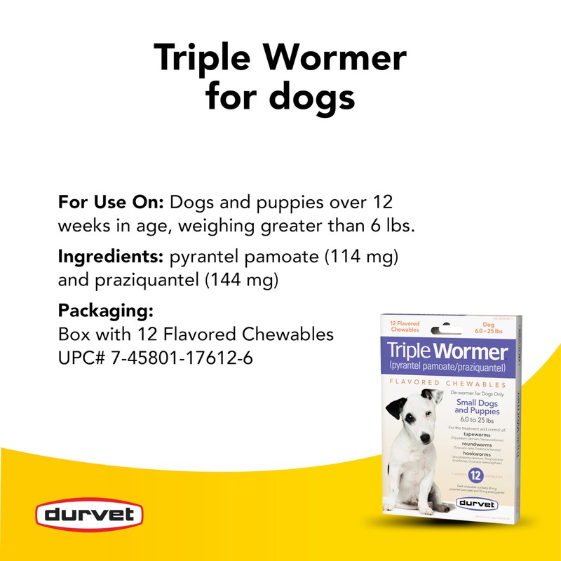 DURVET 12-Pack Triple Wormer Tablets for Puppies and Small Dogs