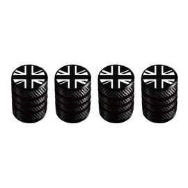 Marcraft Corrosion Resistant (Black) (Laser Engraved Union Jacks) Metal Tyre Wheel Alloy Valve Caps Dust Caps (4 Pack) Universal for Cars, SUVs, Bicycles, Motorcycles, Trucks | Plastic Insert