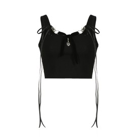 Sup-Coente Gothic Crop Top Tank for Women Goth Black Square Neck Y2k Grunge Punk