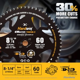 Hardwin 8-1/4 Inch Table Saw Blade 60 Tooth Fine Finish, 5/8" Arbor with Diamond Knockout, Ultra Thin Kerf Woodworking Blade for Cordless & Corded Saws, Carbide Tipped for Hardwood, Plywood, MDF