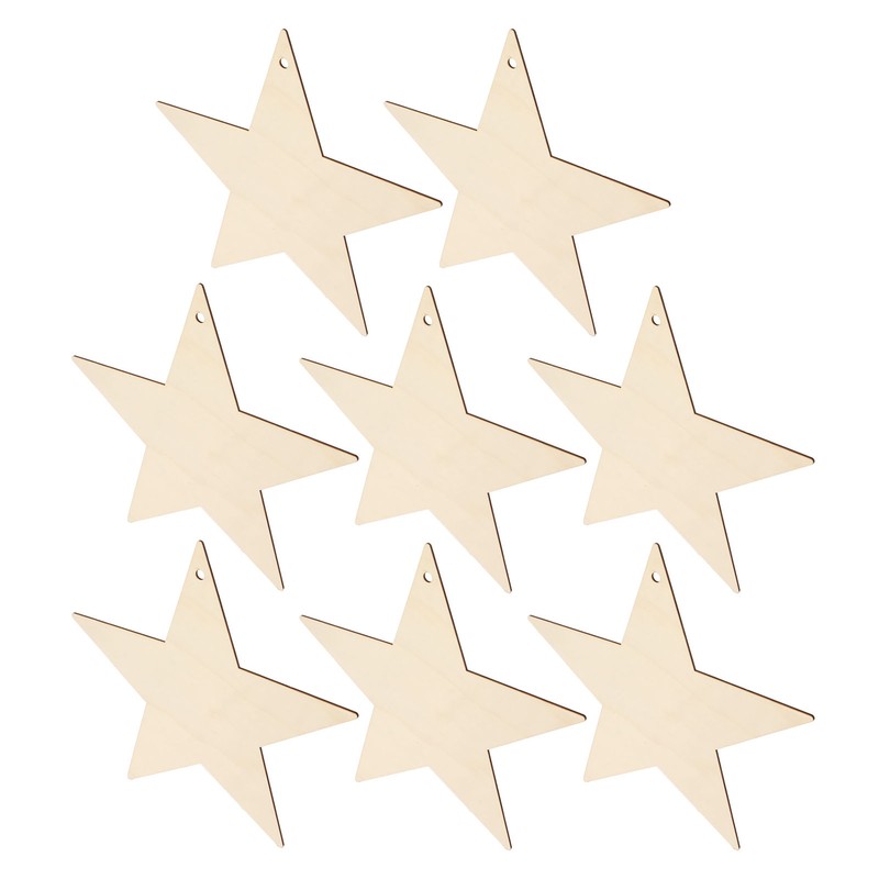 8Pcs Wooden Star Ornaments Blank Unfinished Small Christmas Tree Hanging