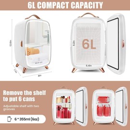 KFO Skincare Fridge 6L with LED Mirror | Pro-Style Beauty Fridge for Bedroom & Makeup | 6°C Cooling + 20dB Ultra-Quiet | 8-Can Cosmetic Storage & Adjustable Shelf