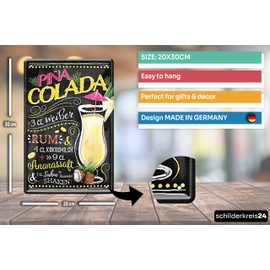 Schilderkreis 24 - Tin Signs Cocktail Recipe Decorative Metal Sign for All Bar Counter or Pub Owners Gift for Birthday or Christmas 20 x 30 cm (Pina Colada)