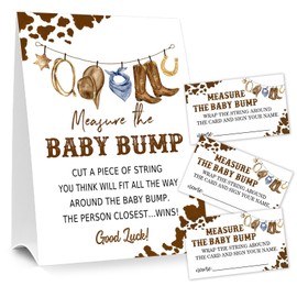 Baby Shower Games Measure the Baby Bump Sign, How Big is Mommy's Belly Party Favors Supplies, 5x7 Inch Kraft Standing Sign and 50 Guessing Cards, Cowboy