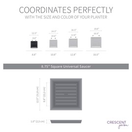 Crescent Garden Square Saucer, Durable Drainage Dish for Plant Pots, Heavy-Duty Square Plant Saucer for Indoor Potted Plants and Outdoor Trays, Old Bronze Drip Tray (8.75-Inch Inside Diameter)