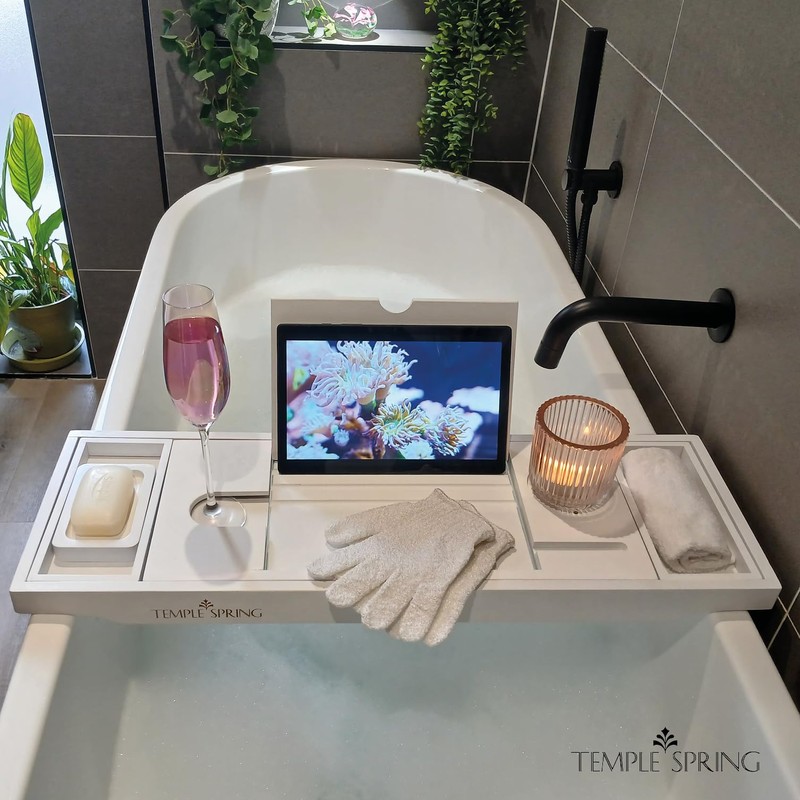 Temple Spring Wooden Bathtub Tray, Bamboo Bathroom Accessories, Bath Tray