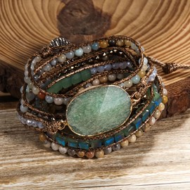 ZOSOJONA Boho Wrap Bracelets Natural Jasper Crystal Stone Variety Beads Strand Bracelet, One Size, Stone, no gemstone