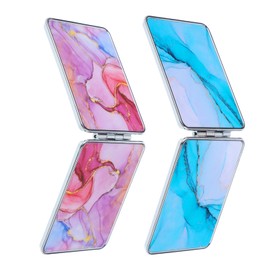 2 Pcs Pocket Mirror Compact Folding Mirror Magnifying Portable Mini Cosmetic Mirror Round Makeup Mirror Travel Fold Metal Double-Sided Cute Vanity Mirror for Home Office