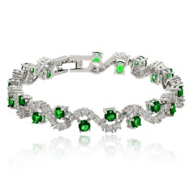 Crystalline Azuria Tennis Bracelet with Green Simulated Emerald Zirconia Crystals 18K White Gold Plated for Women