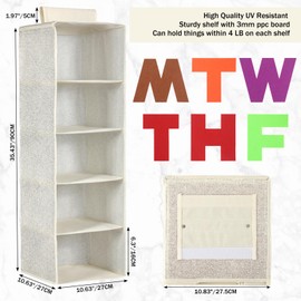 Hahafelt 2 Pcs 5 Shelf Weekly Hanging Closet Organizer for Kids Weekday Daily Activity Clothes Storage Room Storage Organization Days of The Week Outfit Organizer for Monday Through Friday(White)