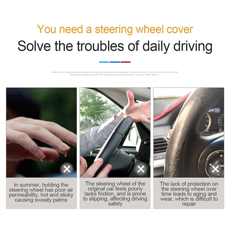 JNNJ Leather Steering Wheel Cover, Diamond Blue, Universal for Car,