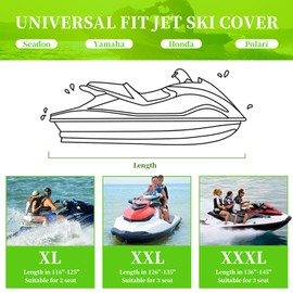 COVERVIN Jet Ski Cover, Heavy Duty Waterproof 210D PWC Cover with Air Vents and Reflective Strips, Fits Seadoo Yamaha GTX Kawasaki Honda Polaris 2 Seater Lengths 116" to 125" (Black&Orange)