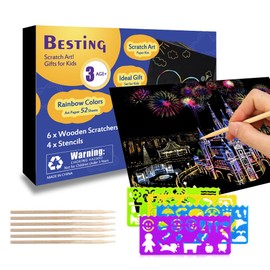 Scratch Paper Art 7.5” x 5.5” 52 Pieces for Kids Rainbow Color Scratch Off Paper Book Ideal Birthday Christmas Party Gift for Kids Help Children to Focus Practice Hands (SP139)