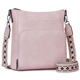 Roulens Shoulder Bags for Women, Soft Vegan Leather Medium Crossbody Bags, Shoulder Handbag with RFID Zip Wallet Compartment on the Front, A-Pink, M