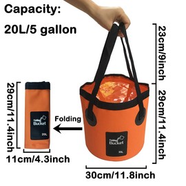 Collapsible Bucket, 12L & 20L Multifunctional Portable Folding Fishing Bucket - Folding Shovel for Sink - Water Container for Fishing - Camping - Gardening (20L / Orange)