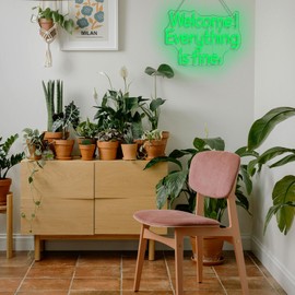 Ineonlife Welcome Everything Is Fine Neon Sign Light Up for Wall Decor Led Signs for home Small Acrylic Art Decor for office room bedroom bar cafe friend gifts Decorations 16.54x11.22 inch USB POWER