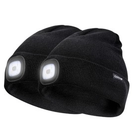 COTOP Unisex LED Headlamp Beanie Cap Men's Women Gift Winter Warm Beanie Hat Hands Free Lighted Beanie Cap for Dog Walking Night, Running, Camping,Hiking-2 Pack