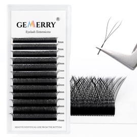 GEMERRY Fadlash Volume Eyelashes, 3D W-Shaped Pre-Fanned Eyelash Extensions, 0.07 mm D Curl Mix, 8-14 mm, Single Cluster Premade Fans Mega Self-Fanning Eyelash Extensions (3Dlash-0.07D-MIX8-14 mm)