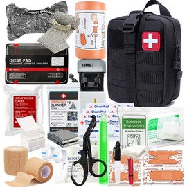 Kit IFAK de trauma con torniquete de combate | Sello de pecho ventilado | vendaje israelí | gasa comprimida | vendajes de control de sangrado for emergency, camping, hunting, hiking (Negro)