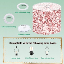 Fulbrio Arts William Morris Style Drum Lamp Shade – 13"x10" Vintage Floral Pattern, Handmade Fabric Lampshade for Table & Floor Lamps – Medium Size (Red)