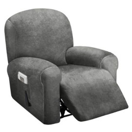ULTICOR 4-Piece, 1 Seat Recliner Cover, Velvet Stretch Reclining Chair Covers for 1 Cushion Reclining Sofa, Single Seat Recliner Couch Cover, Thick, Very Soft, Machine Washable (Dark Grey)
