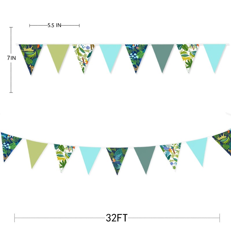 32Ft Teal Blue Green Summer Tropical Leaves Wild Animals Printed